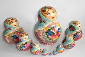 Klara in light blue scarf light purple dress 10-set nesting Doll Babooshki s