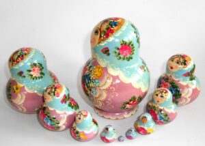 Klara in light blue scarf light purple dress 10-set nesting Doll Babooshki s