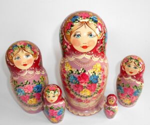 LARGE Klara in maroon scarf light purple dress Babushka Matryoshka nesting Doll Babooshki Babushkas