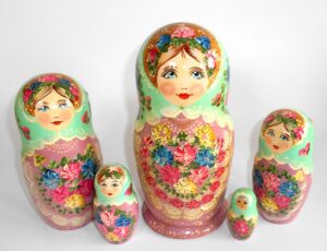 LARGE Klara in light green scarf light purple dress Babushka Matryoshka nesting Doll Babooshki Babushkas