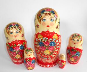 LARGE Klara in white scarf red dress Babushka Matryoshka nesting Doll Babooshki Babushkas