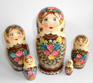 LARGE Klara in light brown scarf brown dress Babushka Matryoshka nesting Doll Babooshki Babushkas