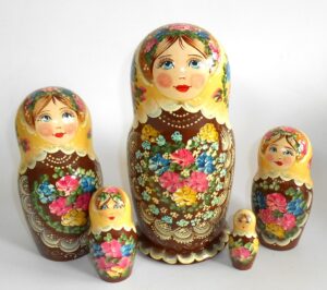 LARGE Klara in mint scarf brown dress Babushka Matryoshka nesting Doll Babooshki Babushkas