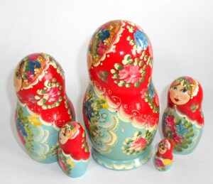 Klara Medium in red scarf blue dress nesting Doll Babooshki s