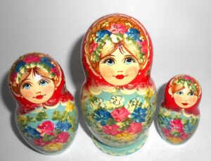 Klara Medium in red scarf blue dress nesting Doll Babooshki s
