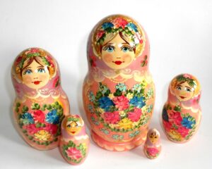 Klara Medium in light purple scarf pink dress Babushka Matryoshka nesting Doll Babooshki Babushkas