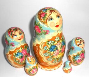 Klara Medium in blue scarf gold dress nesting Doll Babooshki s