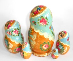 Klara Medium in blue scarf gold dress nesting Doll Babooshki s
