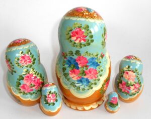 Klara Medium in blue scarf gold dress nesting Doll Babooshki s