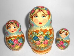 Klara Medium in blue scarf gold dress nesting Doll Babooshki s
