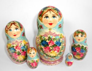 Klara Medium in blue scarf purple dress Babushka Matryoshka nesting Doll Babooshki Babushkas