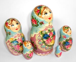 Klara Medium in blue scarf purple dress nesting Doll Babooshki s