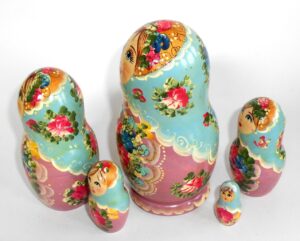 Klara Medium in blue scarf purple dress nesting Doll Babooshki s