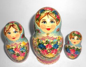 Klara Medium in blue scarf purple dress nesting Doll Babooshki s
