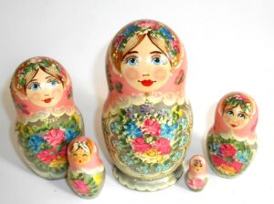 Klara Medium in pink scarf silver dress Babushka Matryoshka nesting Doll Babooshki Babushkas