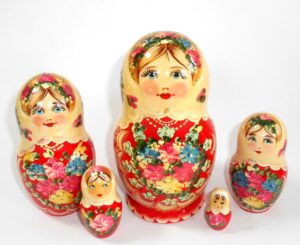 Klara Medium in mint scarf red dress Babushka Matryoshka nesting Doll Babooshki Babushkas