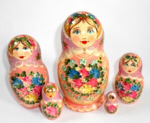 Klara Medium in purple scarf pink dress Babushka Matryoshka nesting Doll Babooshki Babushkas