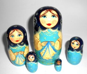 Klara small with handkerchief in blue Babushka Matryoshka nesting Doll Babooshki Babushkas