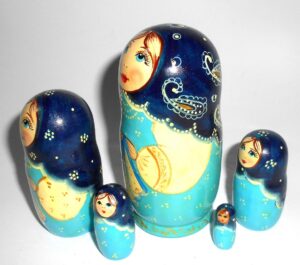 Klara small with handkerchief in blue nesting Doll Babooshki s