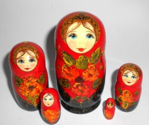 Klara small in red floral Babushka Matryoshka nesting Doll Babooshki Babushkas