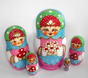 Assya blue scarf Babushka Matryoshka nesting Doll Babooshki Babushkas