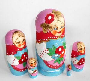 Stacey blue dress pink scarf nesting Doll Babooshki s