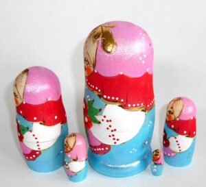 Stacey blue dress pink scarf nesting Doll Babooshki s