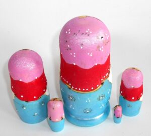 Stacey blue dress pink scarf nesting Doll Babooshki s