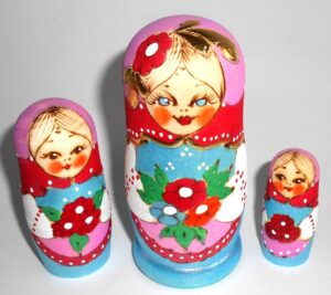 Stacey blue dress pink scarf nesting Doll Babooshki s