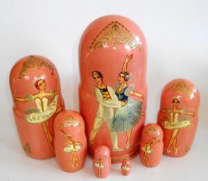 Ballet 'Swan Lake' on black 7-set Babushka Matryoshka nesting Doll Babooshki Babushkas