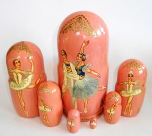 Ballet ‘Swan Lake’ on black 7-set nesting Doll Babooshki s