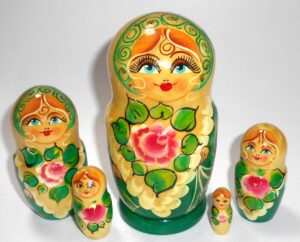 Girl in green scarf Babushka Matryoshka nesting Doll Babooshki Babushkas