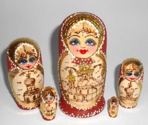 Girl with Churches red scarf small Babushka Matryoshka nesting Doll Babooshki Babushkas