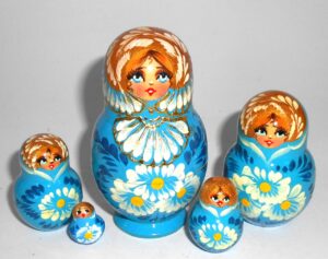 Girl in light blue dress Babushka Matryoshka nesting Doll Babooshki Babushkas