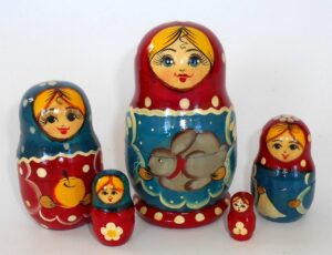 Girl with grey rabbit Babushka Matryoshka nesting Doll Babooshki Babushkas