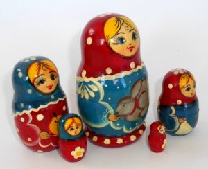 Girl with grey rabbit nesting Doll Babooshki s