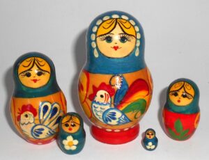 Girl with chicken blue scarf Babushka Matryoshka nesting Doll Babooshki Babushkas