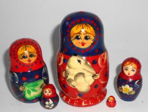 Girl with white rabbit blue scarf Babushka Matryoshka nesting Doll Babooshki Babushkas