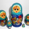 Girl with rooster in blue Babushka Matryoshka nesting Doll Babooshki Babushkas