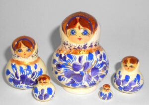 MINI Olga in white & blue dress TINY Babushka Matryoshka nesting Doll Babooshki Babushkas