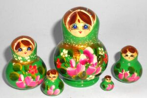 MINI Olga in green dress TINY Babushka Matryoshka nesting Doll Babooshki Babushkas