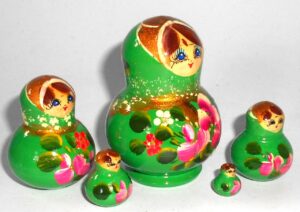 MINI Olga in green dress TINY nesting Doll Babooshki s