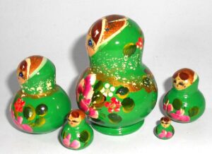 MINI Olga in green dress TINY nesting Doll Babooshki s