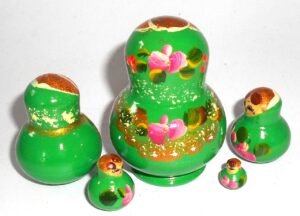MINI Olga in green dress TINY nesting Doll Babooshki s