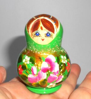 MINI Olga in green dress TINY nesting Doll Babooshki s
