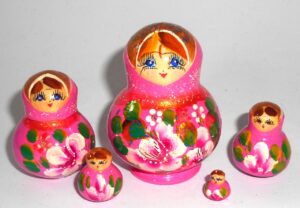 MINI Olga in pink dress TINY Babushka Matryoshka nesting Doll Babooshki Babushkas