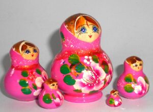 MINI Olga in pink dress TINY nesting Doll Babooshki s