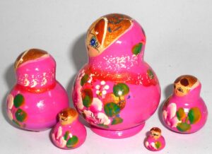 MINI Olga in pink dress TINY nesting Doll Babooshki s