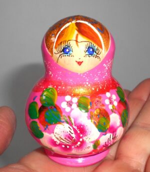 MINI Olga in pink dress TINY nesting Doll Babooshki s