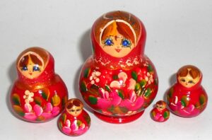 MINI Olga in red dress TINY Babushka Matryoshka nesting Doll Babooshki Babushkas